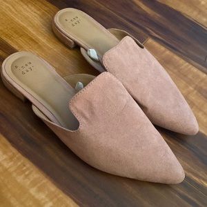 Pink suede mules